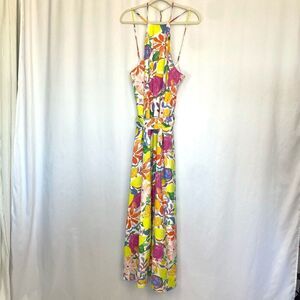 NWT The Kylie Maxi Dress By Avara Halter Tropical Fruit Floral Sleeveless Women’